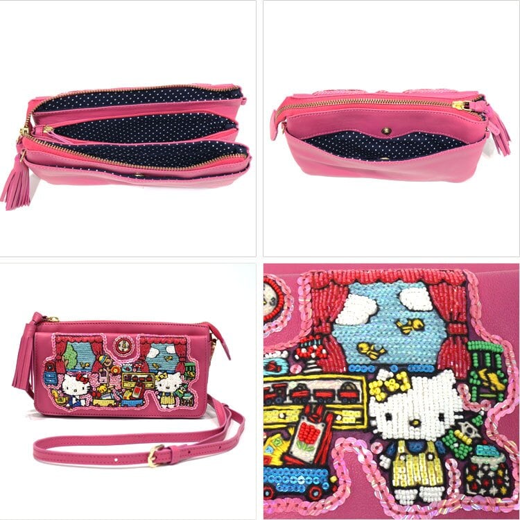 ハローキティ お財布ポシェット Kitty's House SHO3812 SHO3813サンリオ タマオワールド コラボ 送料無料 バッグ 財布 ショルダーバッグ 長財布 ブラック ピンク