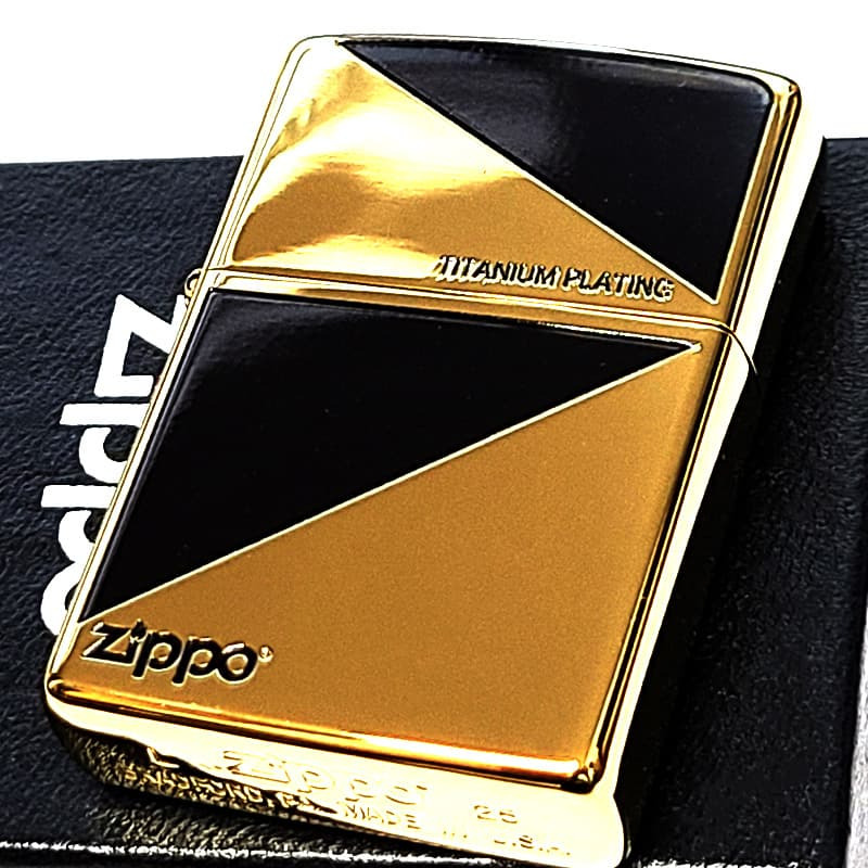 ZIPPO ライター チタン加工 ブラック&ゴールド おしゃれ 金チタンコーティング 彫刻 黒金 かっこいい 高級 メンズ ギフト プレゼント