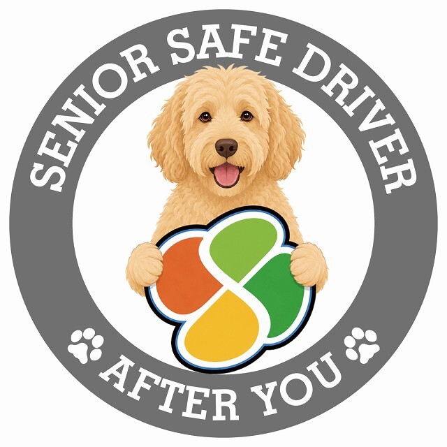 カーサイン 高齢者マーク SENIOR SAFE DRIVER ラブラドゥードル ステッカー シール 直径13cm 肉球 日本製 車