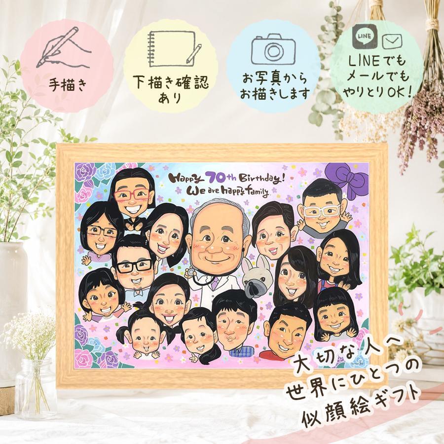 誕生日の贈り物に、紹介で広がっている似顔絵ギフトです。 古希 贈り物 似顔絵 名入れ プレゼント ギフト 手描き 誕生日 敬老の日 長寿 記念日 お祝い 大人数 家族 祖父母 ご両親 修正無料 名入れ 下書き確認 サプライズ 似てる 一生もの そっくり 宝物 古希祝い 傘寿 70歳 二次会 闘病中の方への励まし 感謝の品 卒寿祝い 贈答品 感動 喜ばれる ハロウィン 快気祝い クリスマス 感謝
