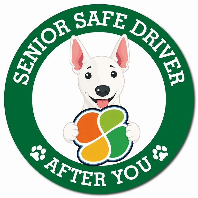 カーサイン 高齢者マーク SENIOR SAFE DRIVER ミニチュアブルテリア マグネット 強力 直径13cm 肉球 日本製 車 ステッカー