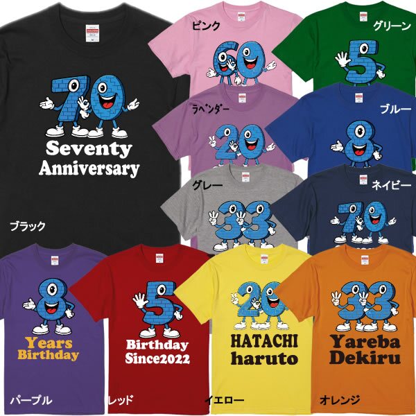 【5001】名入れ モンスターナンバー デザイン 半袖 Tシャツ 数字 名前入り オリジナル 誕生日 プレゼント 還暦祝い 古希祝い 喜寿祝い 周年記念 店舗周年 開店祝い キッズ メンズ レディース お揃い 記念撮影 モンスターズインク ディズニー好き サッカー ギフト 親子ペア