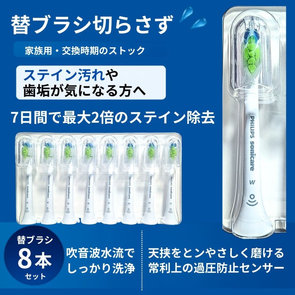 フィリップス ソニッケアーホワイトプラス 替ブラシ HX6068/82 交換サイン付き 純正ブラシヘッド レギュラー8本ホワイト 日用品補充 電動歯ブラシ 替えブラシ ブラシヘッド オーラルケア ステイン汚れ対策  日用品補充 まとめ買い家族用ストック