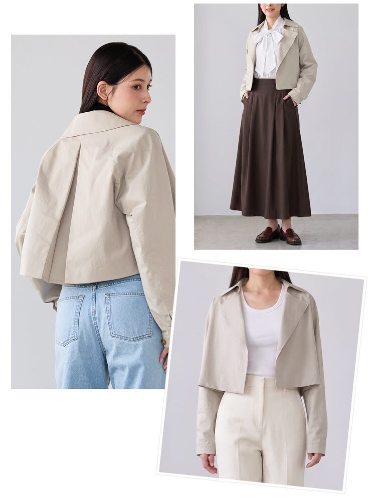 4WAY トレンチコート ロングベスト ショートジャケット 2点セット レディース HALEINE アレンヌ トレンチ コート ジャケット ベスト ストレッチ きれいめ 羽織り 通勤 秋 アウター ライトアウター レイヤード トレンチベスト 6F (08000372r)