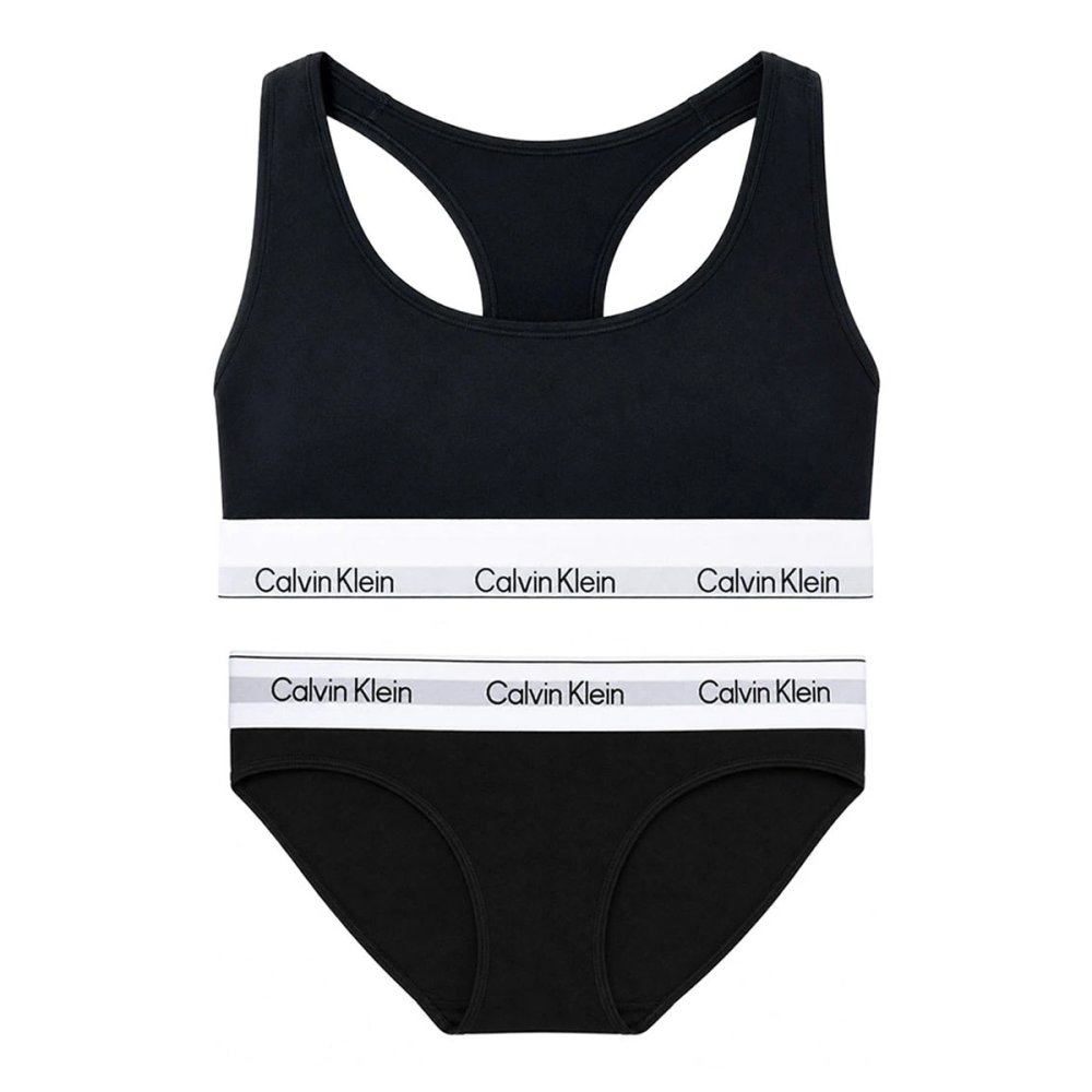 カルバンクライン Calvin Klein(CK) ブラ&ショーツ セット ロゴ 無地 ノンワイヤー アンダーウェア インナー 下着 QF8493+QF8520 レディース ブラック