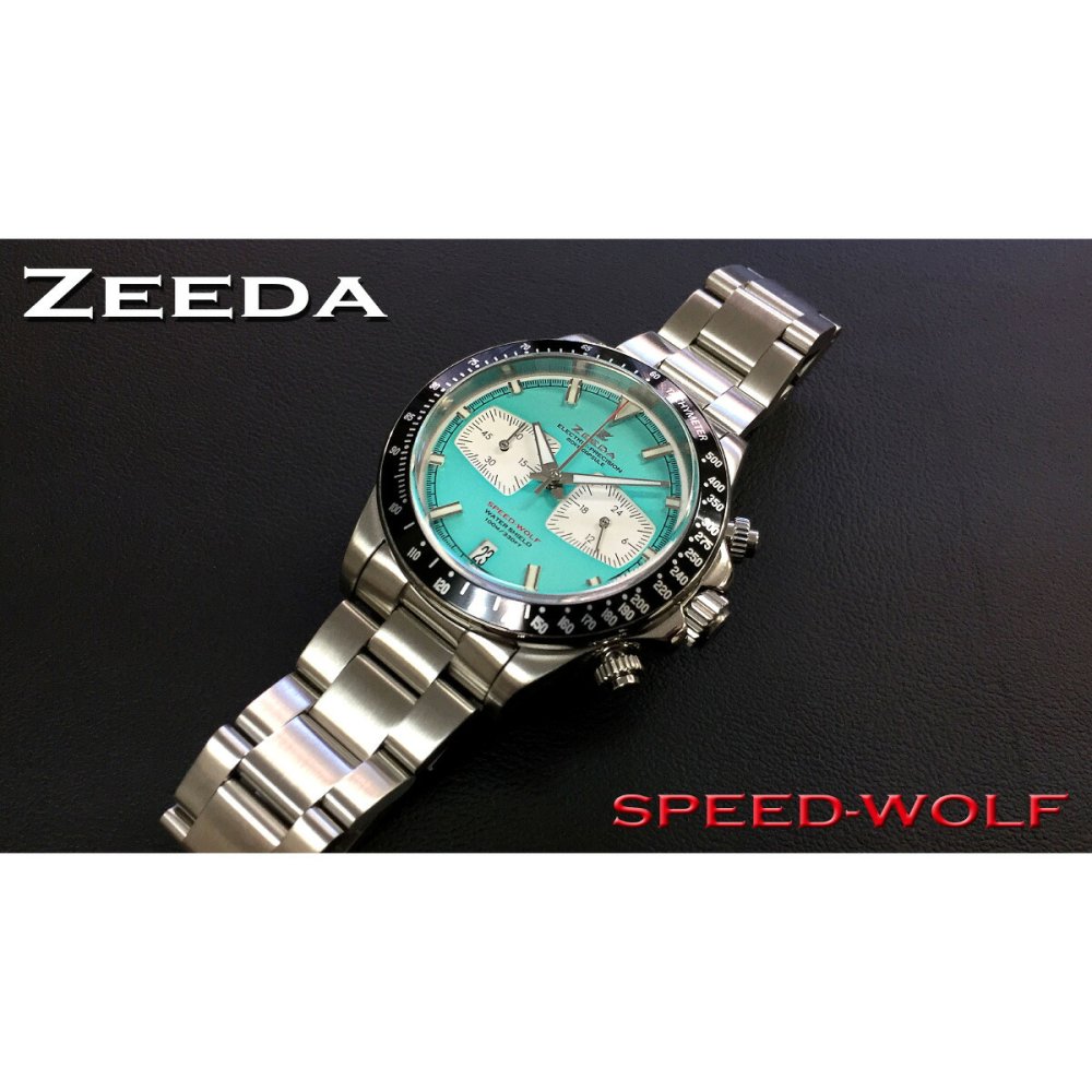 ジーダ ZEEDA スピードウルフ SPEED-WOLF SUPER MINTBLUE 腕時計 メンズ メカニカルクォーツ クロノグラフ SPW-MBL