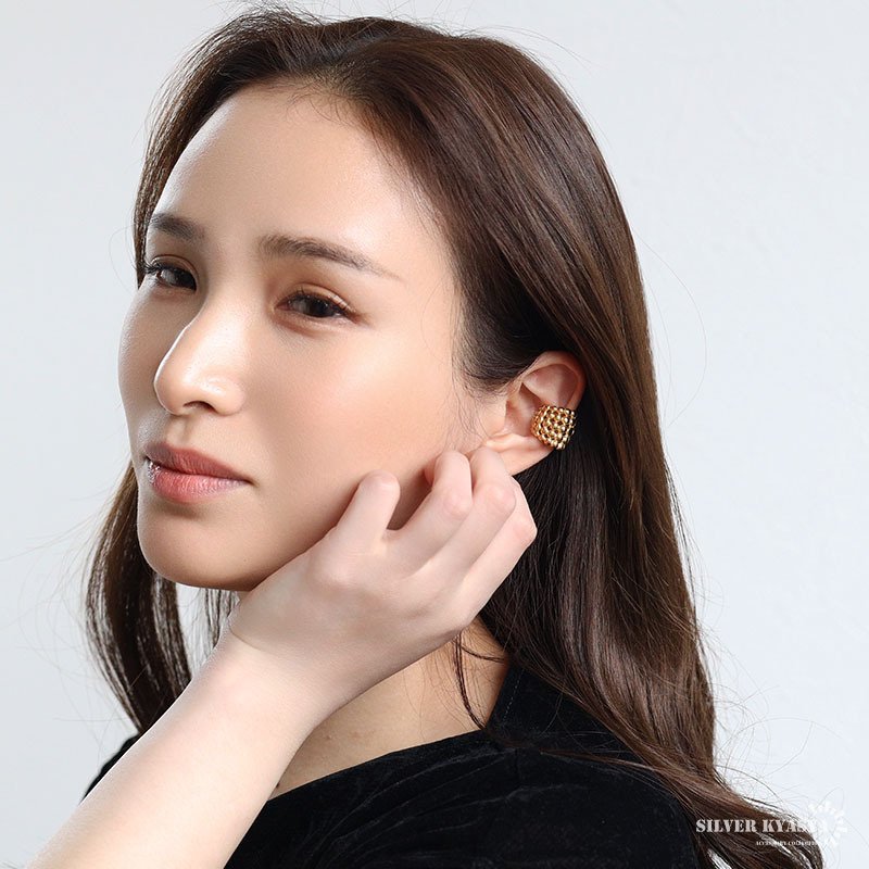 ステンレス つぶつぶ 5連イヤーカフ 大ぶり メタルイヤーカフ 存在感 ゴールド 18KGP 片耳1点 可愛い プチプラ 耳の穴不要 痛くない レディース 女性 金属アレルギー対応フェイクピアス ノンホール イヤリング