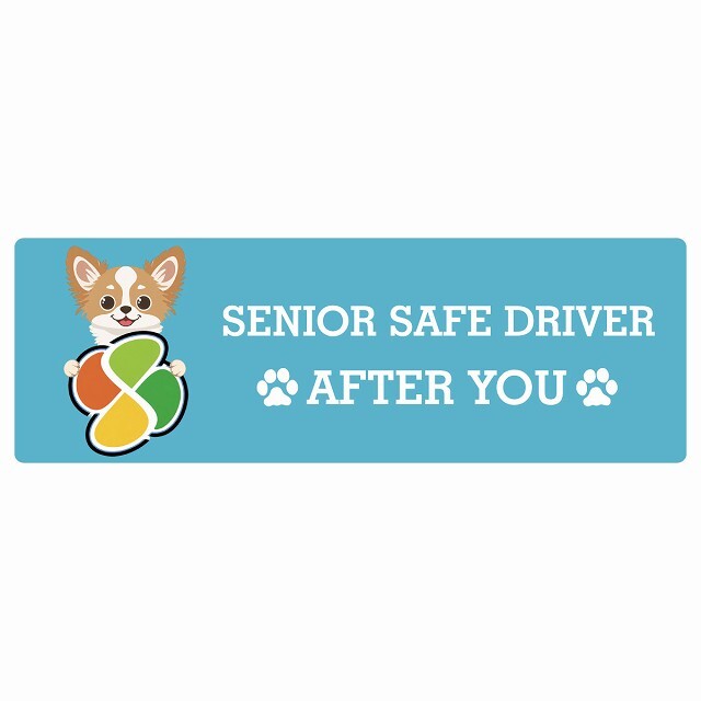 カーサイン 高齢者マーク SENIOR SAFE DRIVER チワズー ステッカー シール 長方形 15x5cm 肉球 日本製 車