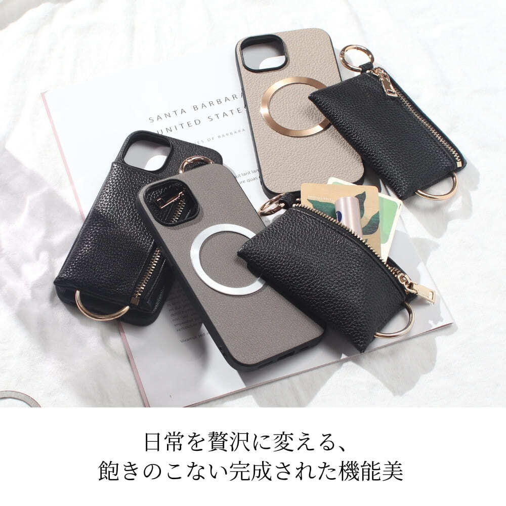 iphone14 ケース 本革 小銭入れ付き iphone14Pro iphone14Plus iphone14ProMAX MagSafe対応 ウォレット レザー アイフォン 14 pro max plus ゴート マグセーフ対応 マグネット 財布 コインケース カード ポーチ 小物入れ リング 14プロ マックス プラス ゴールド 送料無料