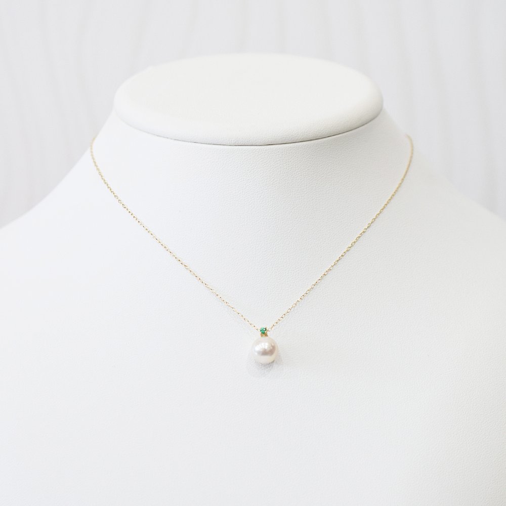 ［pearl601］8mm - 8.5mm ホワイトピンク ペンダント ネックレス 5月 誕生石 エメラルド あこや真珠