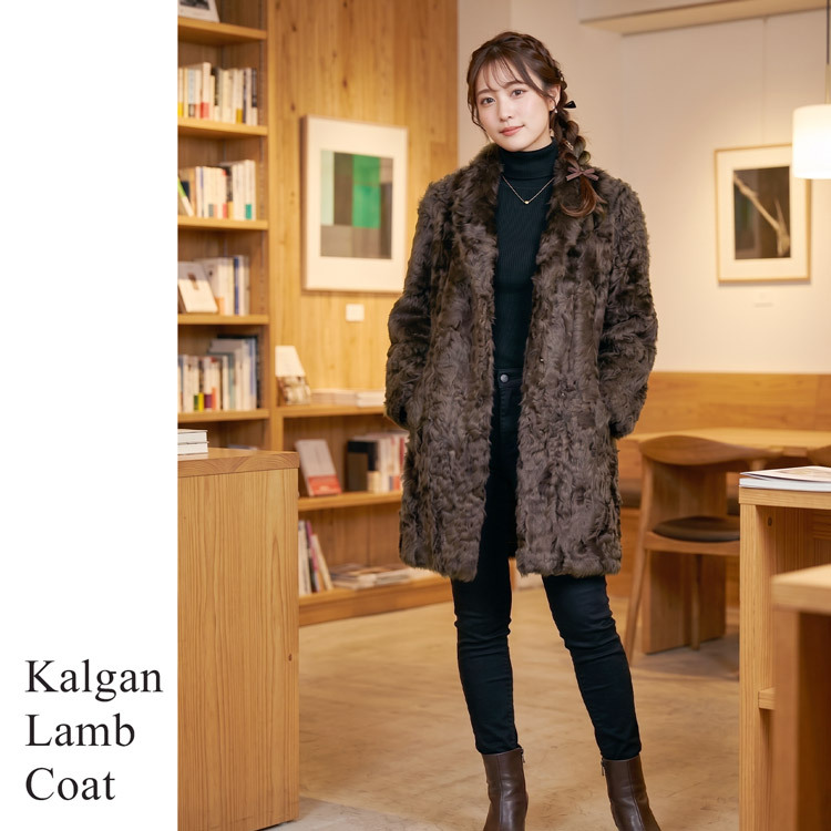 カルガン ラム コート レディース テーラーカラー 着丈89cm 全4色 秋 冬 母 女性 ギフト プレゼント 7F (01000648r)