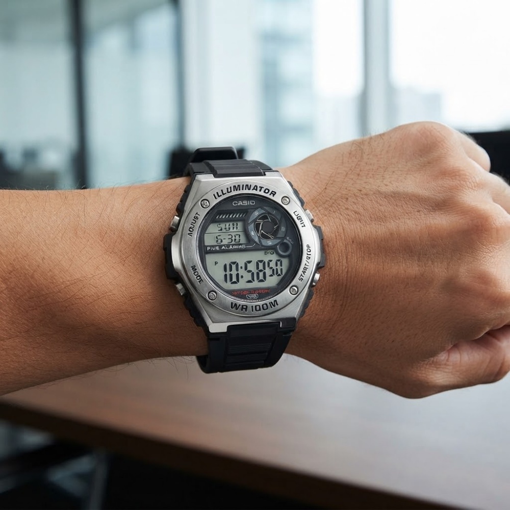 箱なし カシオ 腕時計 メンズ ブラック シルバー デジタル CASIO 海外モデル 10年電池 100m防水 デュアルタイム ストップウォッチ タイマー アラーム LEDライト スポーツ プレゼント ギフト 成人 卒業 入学