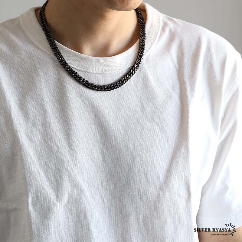 純チタン製 軽い ダブル喜平チェーンネックレス 喜平ネックレス 6面カット チタンネックレス ブラック アンティークシルバー つや消し マット 50cm 60cm メンズ 男性 金属アレルギー対応