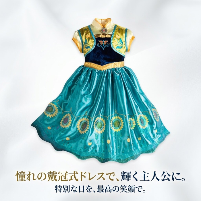 【アウトレット/新品】プリンセス ドレス 子供 キッズ ワンピース 女の子 なりきり コスプレ 仮装 コスチューム お姫様 ひまわり 花柄 グリーン 誕生日 バースデー プレゼント 発表会 ハロウィン クリスマス テーマパーク お出かけ 衣装 こども 子ども 春 夏 秋 冬