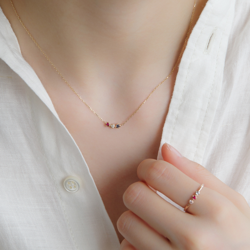 セミ オーダーメイド ネックレス 誕生石 2.0mm 3石 Ties K10 K18 10K 18K 10金 18金 プラチナ 女性 レディース 誕生日 記念日 プレゼント ギフト 誕生日プレゼント 10代 20代 30代 40代 妻 彼女 天然石 ダイヤ ダイヤモンド ルビー ゴールド ピンクゴールド ホワイトゴールド 選べる 小さい 小さめ アクセサリー アレルギー対応 金属アレルギー
