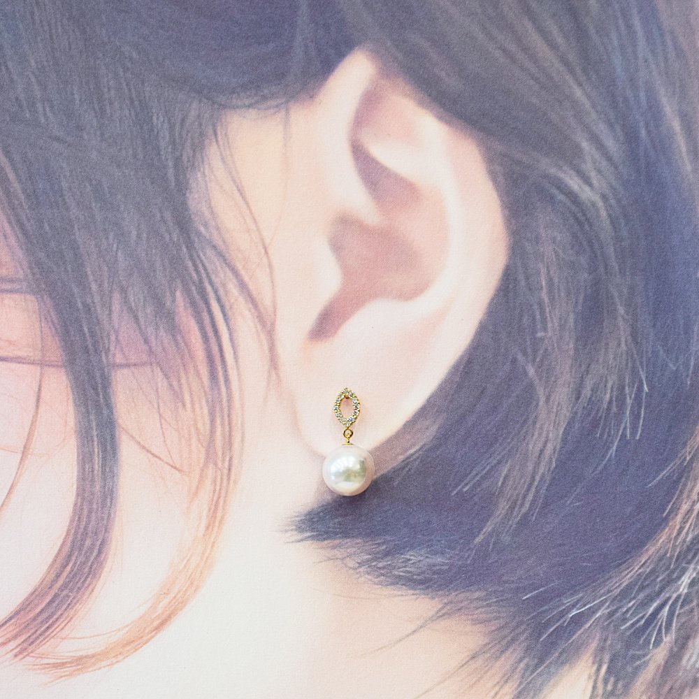 ［pearl626］ 8mm -  8.5mm パール ピアス ダイヤ あこや真珠 K18YG K18WG 0.06ct ダイヤモンド 天草