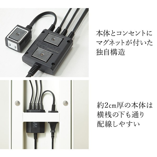 WALL SEVENSTAND セブンスタンド A2対応 スマート設置オプションセット-電源タップ-電源タッププレート ケーブル収納 コード収納 背面収納 整理 配線整理 ブラック スチール製 延長コード セット すっきり おしゃれ パーツ 部品 モダン