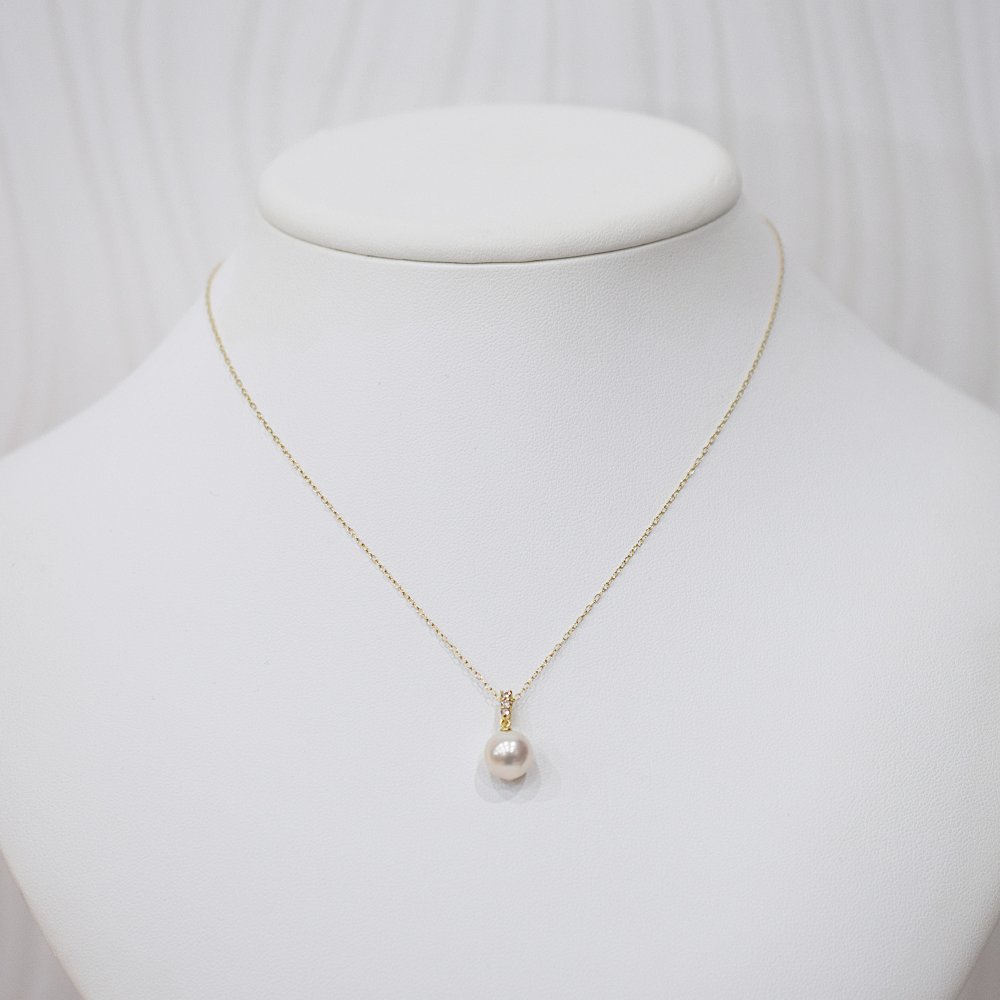 ［pearl592］ 8mm - 8.5mm ホワイトピンク ペンダント ダイヤモンド付 あこや真珠 0.06ct