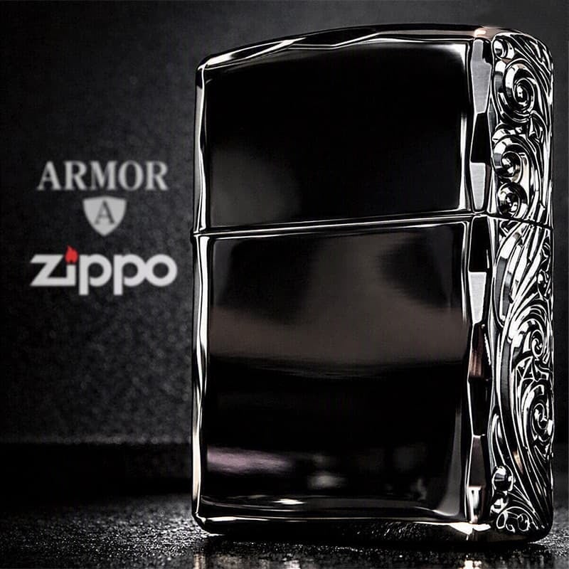 ZIPPO アーマー 三面彫刻 ストリームエングレーブ ブラックニッケルミラー ジッポ ライター 両面加工 シャインレイカット アラベスク 黒 おしゃれ 重厚 高級 メンズ かっこいい ギフト プレゼント