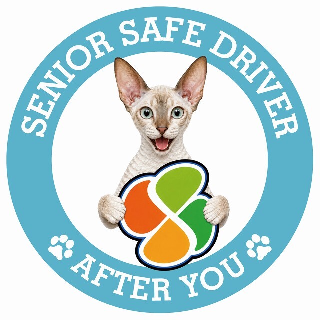 カーサイン 高齢者マーク SENIOR SAFE DRIVER コーニッシュレックス ステッカー シール 直径13cm 肉球 日本製 車