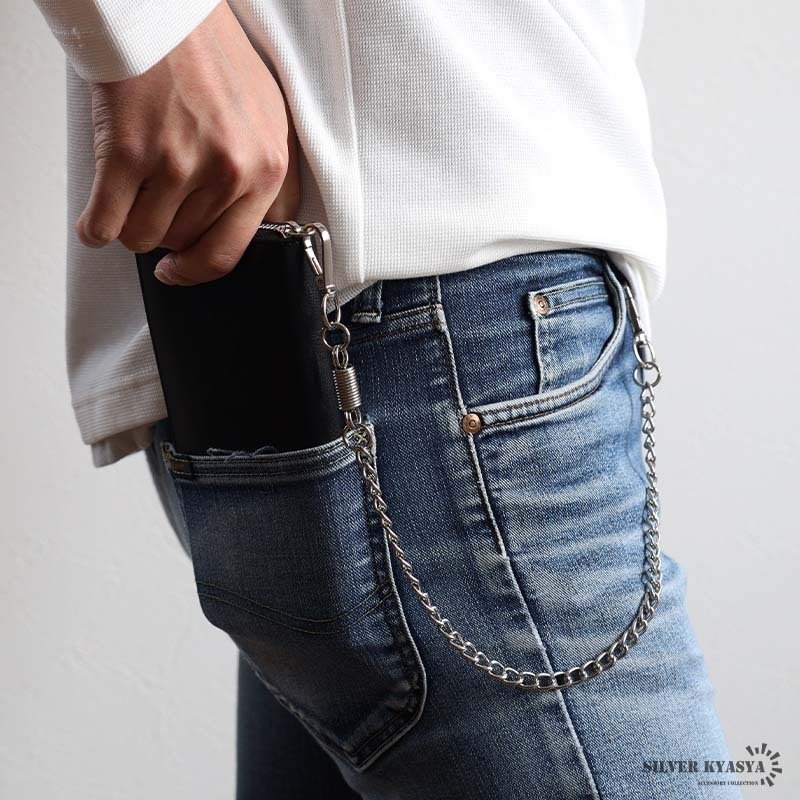 ウォレットチェーン 財布 喜平チェーン シンプル シルバー 大きめ 2クリップ 便利 ズボン アメカジ 財布紐 盗難防止 紛失防止 プチプラ メンズ 男性