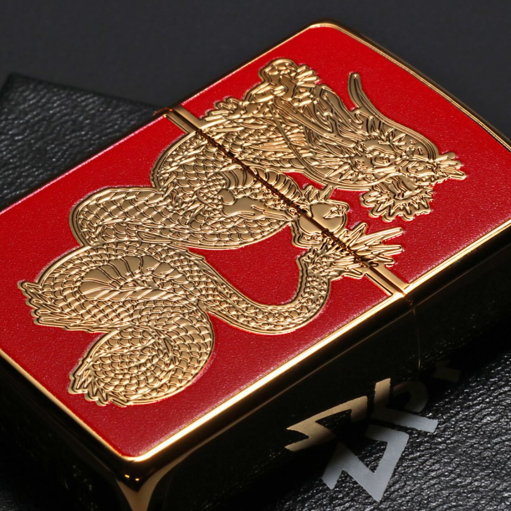  【名入れ】送料無料 zippo ジッポ ライター ドラゴンGシリーズ　Dragon　G　金メッキ　RD　レッド　両面フルカラー ユニットゴールド　龍　DRG-RD　オイルライター 赤　竜 カッコイイ おしゃれ ギフト 縁起　還暦　幸運　誕生日 [zDRG-RD]
