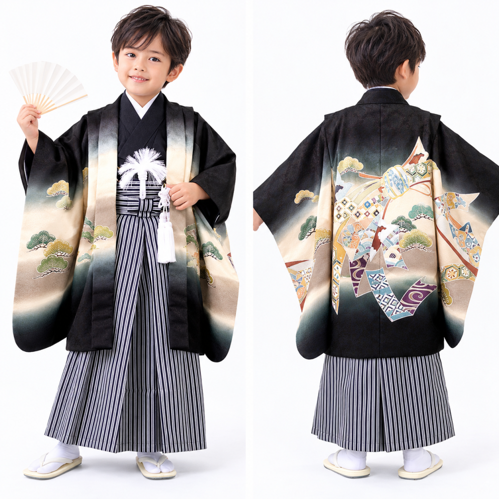 七五三 着物 男の子 5歳 袴 PO-120 購入 販売 鷹兜松 鷹 兜 男児 753 羽織袴 羽織 袴セット 男の子袴 セット 和装 レトロ 龍 子供 五歳 5才 お正月 ボーイズ