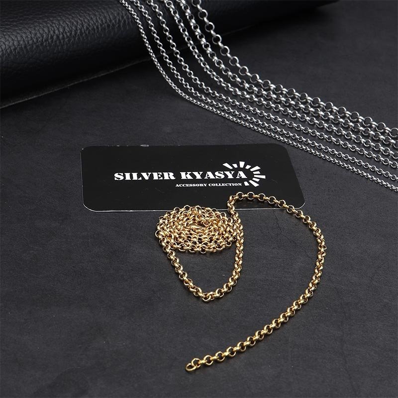 ゴールド ロールチェーンネックレス ステンレスチェーン 金 gold Roll Chain 幅 長さ 太め 細め 切れにくい 錆びにくい 剥がれにくい チェーンの種類 父の日