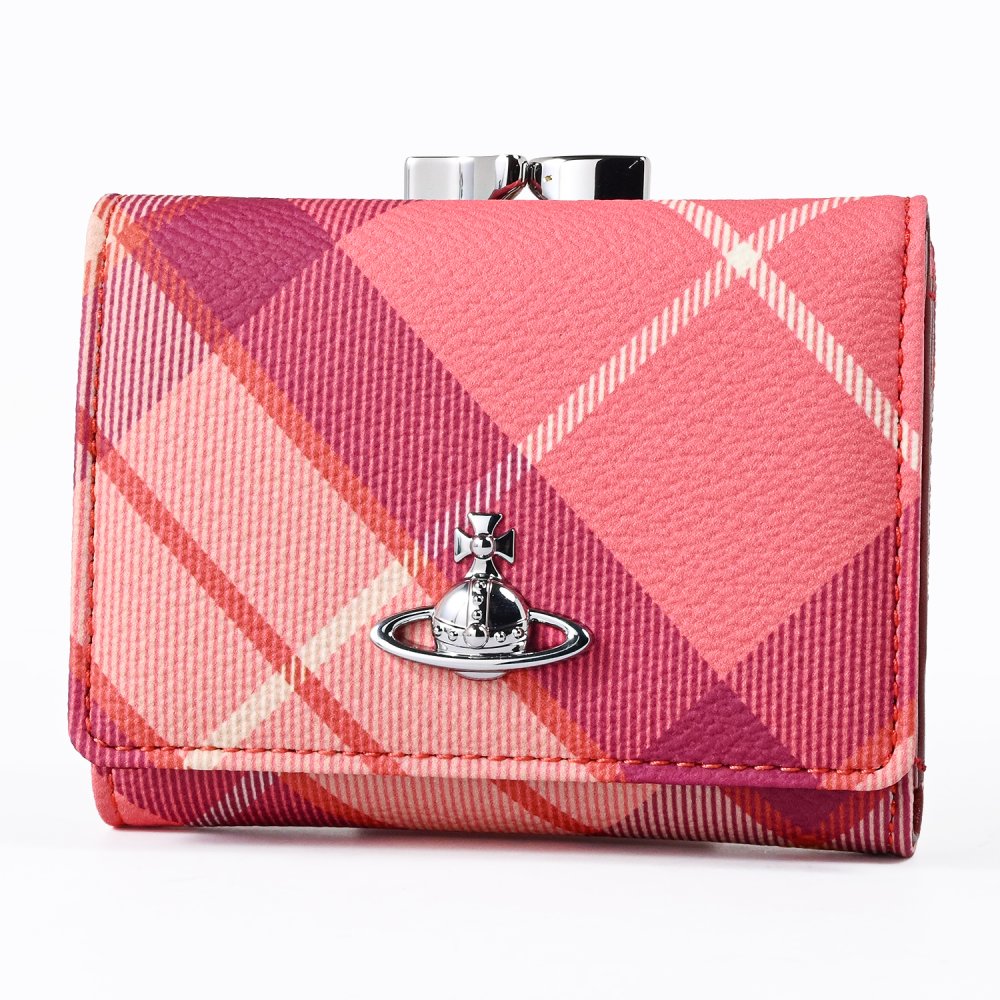 ヴィヴィアンウエストウッド Vivienne Westwood 三つ折り財布 コンパクト がま口小銭入れ付き タータンチェック ウォレット レディース フレッシャーピンク 5115002MW S002L G201 折財布 送別会 誕生日 お中元 結婚祝い 結婚式 彼女 妻 女性 財布 高級 父の日 母の日【スペシャルラッピング660円(別売り)】 即日発送ファッション小物 ホワイトデー