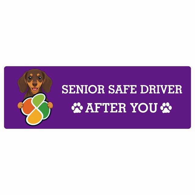 カーサイン 高齢者マーク SENIOR SAFE DRIVER ミニチュアダックスフンド ステッカー シール 長方形 20x6.7cm 肉球 日本製 車