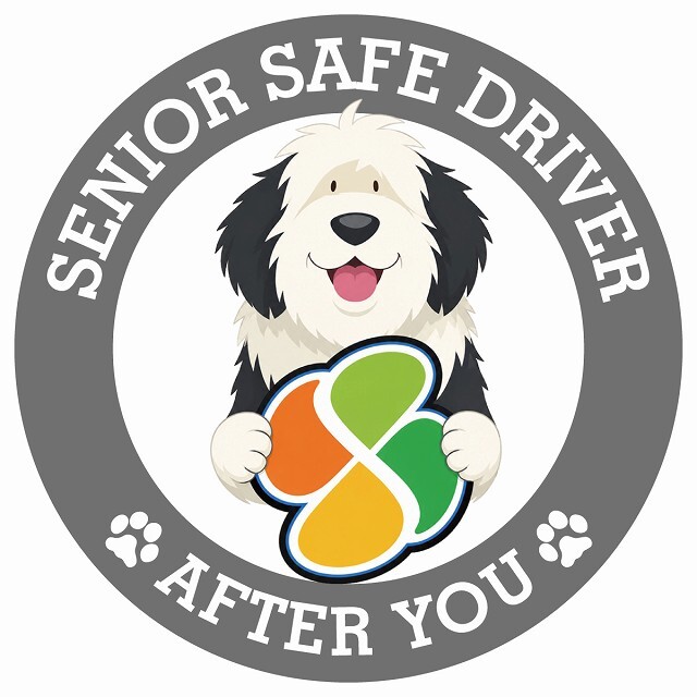 カーサイン 高齢者マーク SENIOR SAFE DRIVER オールドイングリッシュシープドッグ ステッカー シール 直径13cm 肉球 日本製 車