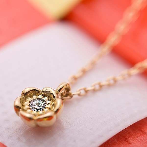 ダイヤモンド ネックレス 一粒 K18 イエローゴールド 花 フラワー モチーフ ペンダント 0.014ct レディース ジュエリー アクセサリー 18金 ギフト プレゼント