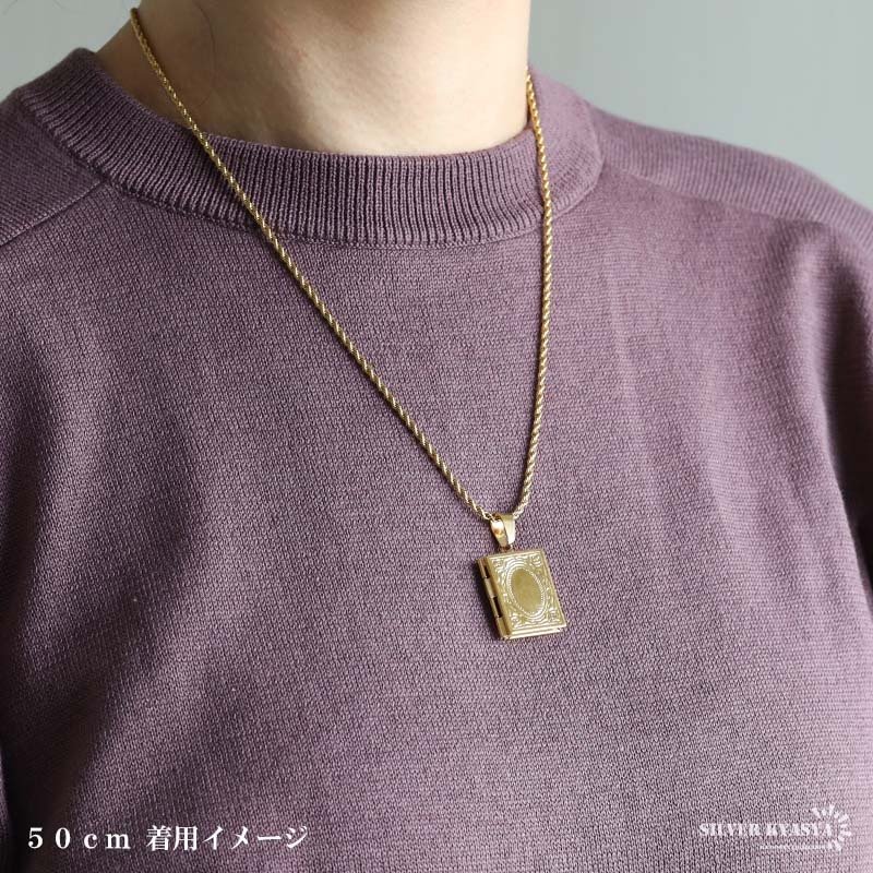 ステンレス ロケットネックレス ロケットペンダント 写真 記念 思い出 ハワイアンネックレス ロープチェーン ゴールドネックレス 18KGP シルバー ピンク 本 ブック 男女兼用 金属アレルギー対応