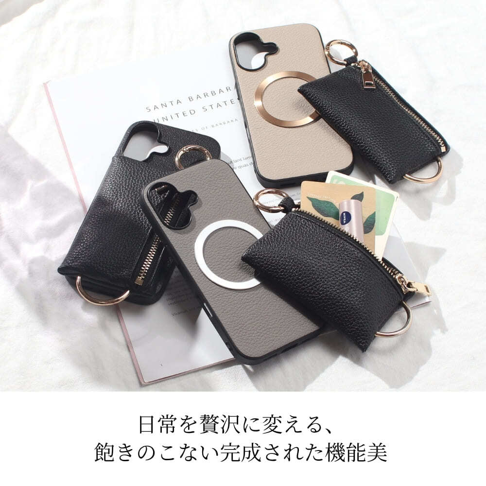iphone16 ケース 本革 小銭入れ付き iphone16Pro iphone16e iphone16Plus iphone16ProMAX MagSafe対応 ウォレット レザー アイフォン 16 pro max plus 16e ゴート マグセーフ 財布 マグネット コインケース カード ポーチ 小物入れ プロ マックス プラス ゴールド 送料無料