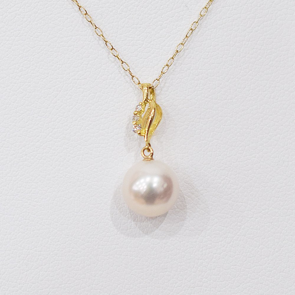 ［pearl587］ 8mm - 8.5mm ホワイトピンク ペンダント ダイヤモンド付 あこや真珠 0.01ct
