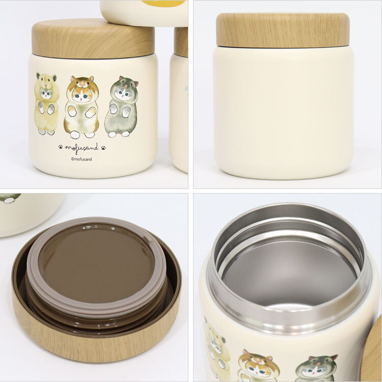 もふさんど モフサンド mofusand ステンレス スープポット 300ml 送料無料 53-2153 53-2154 53-2155 スープジャー アヒルにゃん ハムにゃん シフォンケーキにゃん お弁当 保温 保冷 木目蓋 真空二重構造 コンパクト かわいい ランチ 通勤 通学 アヒルにゃん
