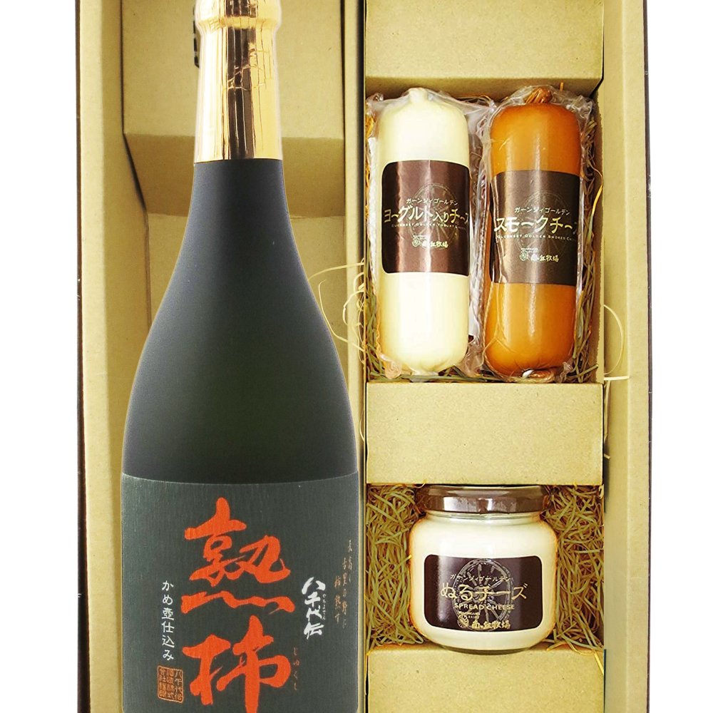 ★ 送料無料 ★ 八千代伝 熟柿 ( やちよでんじゅくし ) かめ壷仕込み   25度 720ml ＋ チーズおつまみ3種セット【 9471 】【 芋焼酎・おつまみセット 】【 要冷蔵 】【 ハロウィン 贈り物 ギフト プレゼント 誕生日 結婚のお祝い 】