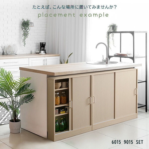 食器棚 キッチン収納 さわやかなカウンター下引き戸収納6020 FKSS-6020--WHW ホワイトウォッシュ 幅60cm・奥行20cm ホームテイスト カウンター下 引き戸 薄型 幅60cm 奥行20cm キッチン 収納 スリム 薄型収納 台所：