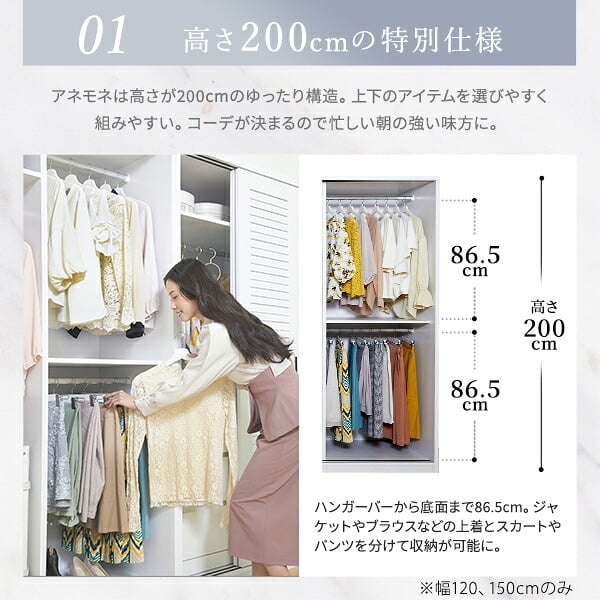 ワードローブ クローゼット 引き戸 ルーバー引き戸 大容量クローゼット 〔アネモネ〕 幅150cm ロッカー タンス 壁面収納 衣類収納 収納 整理 服 洋服 衣類 省スペース ハンガーラック クローゼットハンガー 除湿