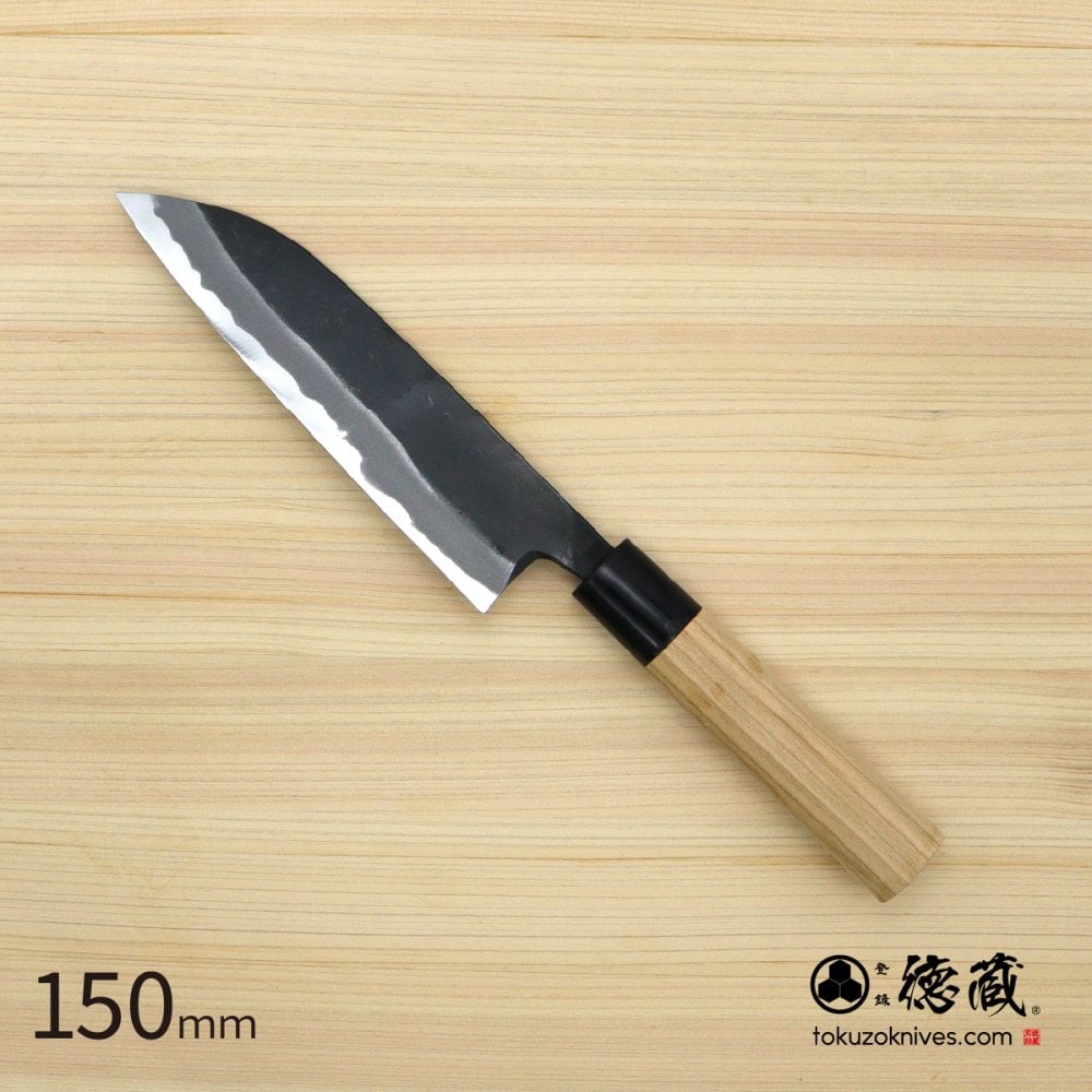 徳蔵　三徳黒打ち包丁　150mm 両刃 白鋼 桜 日本製 徳蔵刃物 【TOKUZO KNIVES】 JAPAN Kitchen Knives 包丁 ほうちょう ホウチョウ 切れ味 家庭用 万能 両刃 黒打ち プレゼント ギフト 贈り物 一生モノ