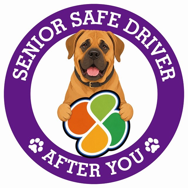 カーサイン 高齢者マーク SENIOR SAFE DRIVER 土佐犬 ステッカー シール 直径13cm 肉球 日本製 車
