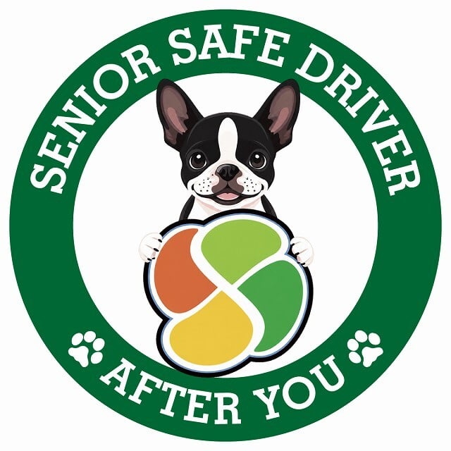 カーサイン 高齢者マーク SENIOR SAFE DRIVER ボストンテリア ステッカー シール 直径13cm 肉球 日本製 車