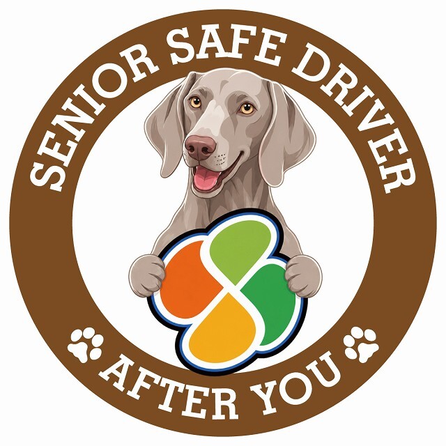 カーサイン 高齢者マーク SENIOR SAFE DRIVER ワイマラナー ステッカー シール 直径13cm 肉球 日本製 車
