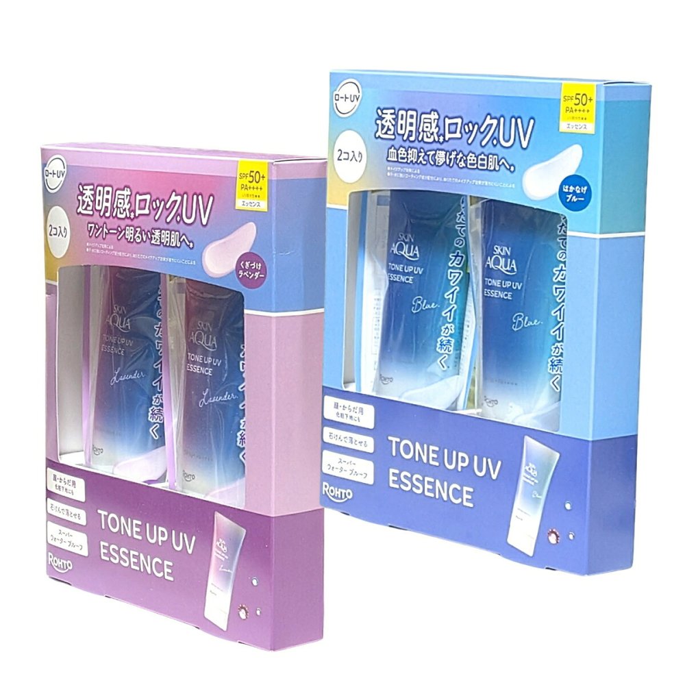 ロート製薬 スキンアクア トーンアップUVエッセンス 70g SPF50+ PA++++ UV耐水性 日やけ止め エッセンス   スーパーウォータープルーフ 石けんで落とせる 化粧下地 顔からだ用 日本製 夏対策 UV対策 カラー選択：ラベンダー／ブルー