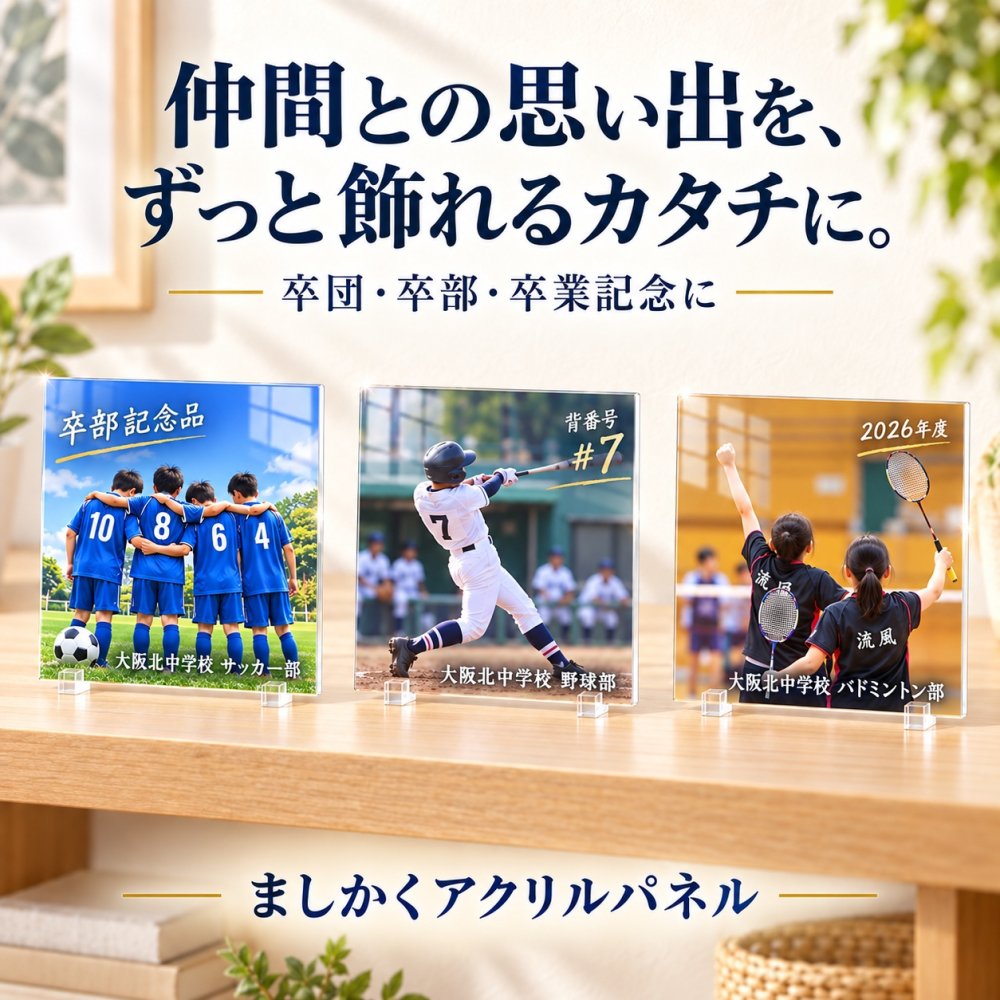 【アクリルパネル 正方形 SA01】卒団記念品 卒部記念品 卒業記念品 写真入り 名入れ 文字入れ 部活 引退 サッカー 野球 バスケ バレー バドミントン テニス チーム 集合写真 保護者 先生 監督 コーチ 記念品贈呈 プレゼント 思い出 オーダーメイド スタンド付き