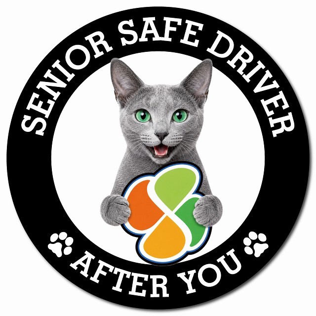 カーサイン 高齢者マーク SENIOR SAFE DRIVER ロシアンブルー マグネット 強力 直径13cm 肉球 日本製 車 ステッカー