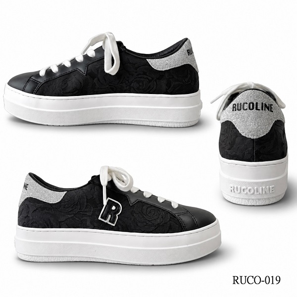 ルコライン スニーカー ルコライン 靴 RUCO LINE RUCO-019BK ROSE LUX 花柄生地 ブラック 黒 シルバーラメ 合皮 ローカット ファスナー無し ルコライン シューズ RUCO LINE ルコラインスニーカー フラットソール 新作 取扱店 京都 母の日 ギフト 数量限定