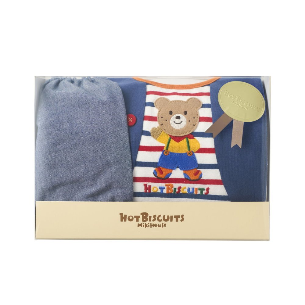 ミキハウス ホットビスケッツ★ベスト風スタイ&ブルマギフトセット【クリアケース付き】ギフトラッピング　出産祝い　誕生日　お祝い　入園祝い　キッズ服　ベビー服