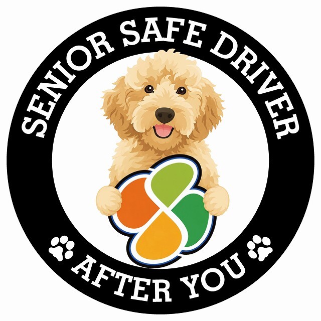 カーサイン 高齢者マーク SENIOR SAFE DRIVER オーストラリアンラブラドゥードル ステッカー シール 直径13cm 肉球 日本製 車