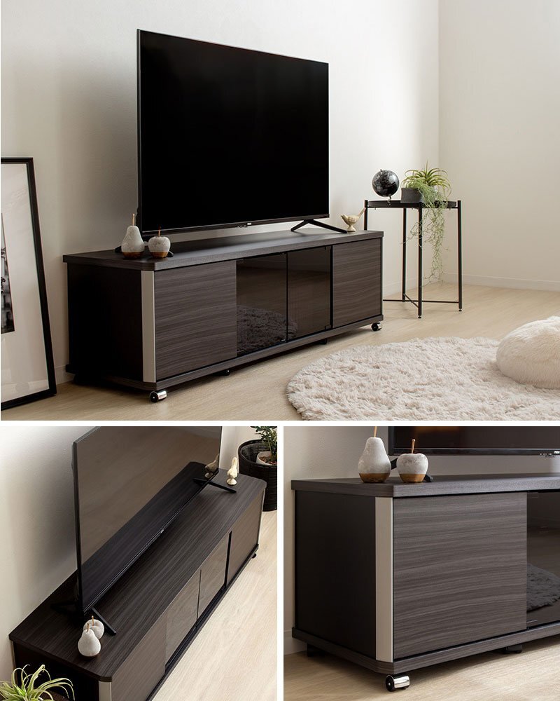テレビ台 テレビボード ローボード 60インチ 60型 対応 幅140cm キャスター付き TV台 TVボード ロータイプ コーナー ガラス扉 スモーク 木製 大容量 収納 おしゃれ 北欧 モダン ブラック 新生活